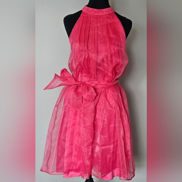 Venus Hot Pink Organza Halter Mini Dress- Size M NWOT - Picture 2 of 8